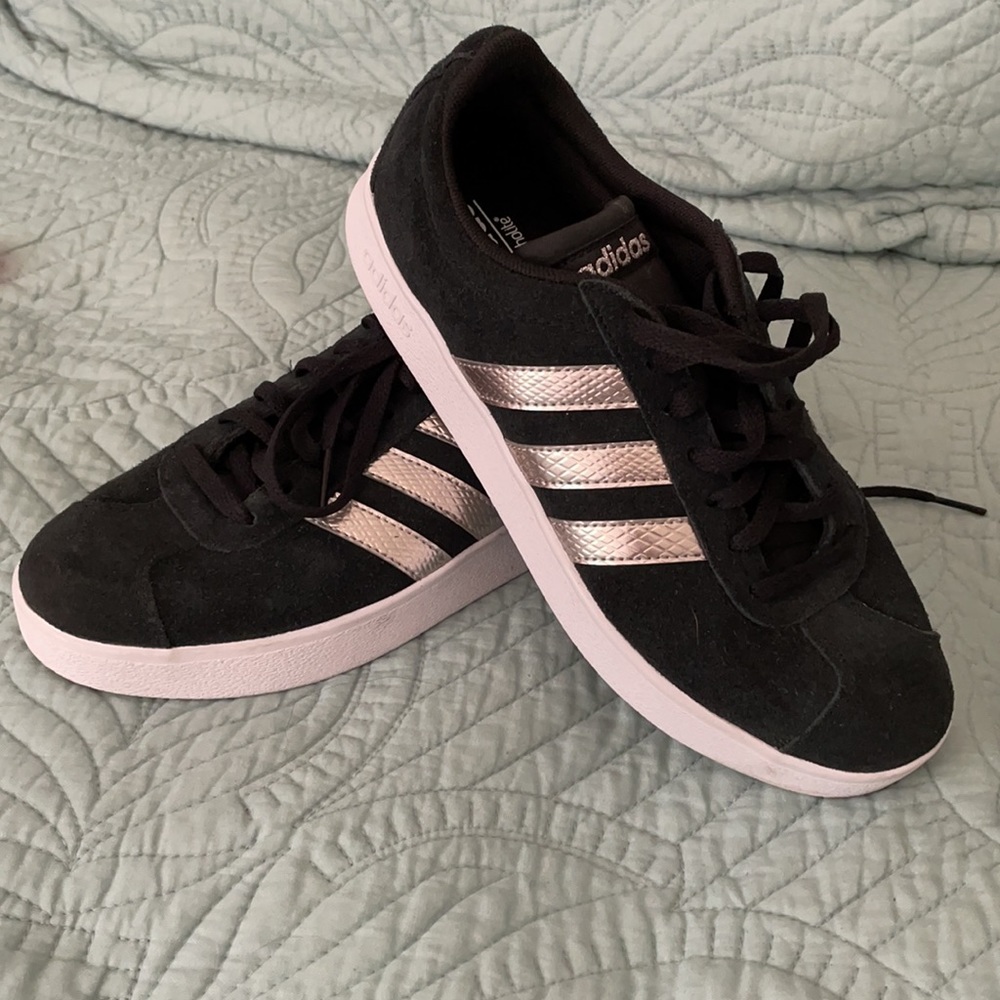 Adidas Black w Rose Gold Metallic Stripes
